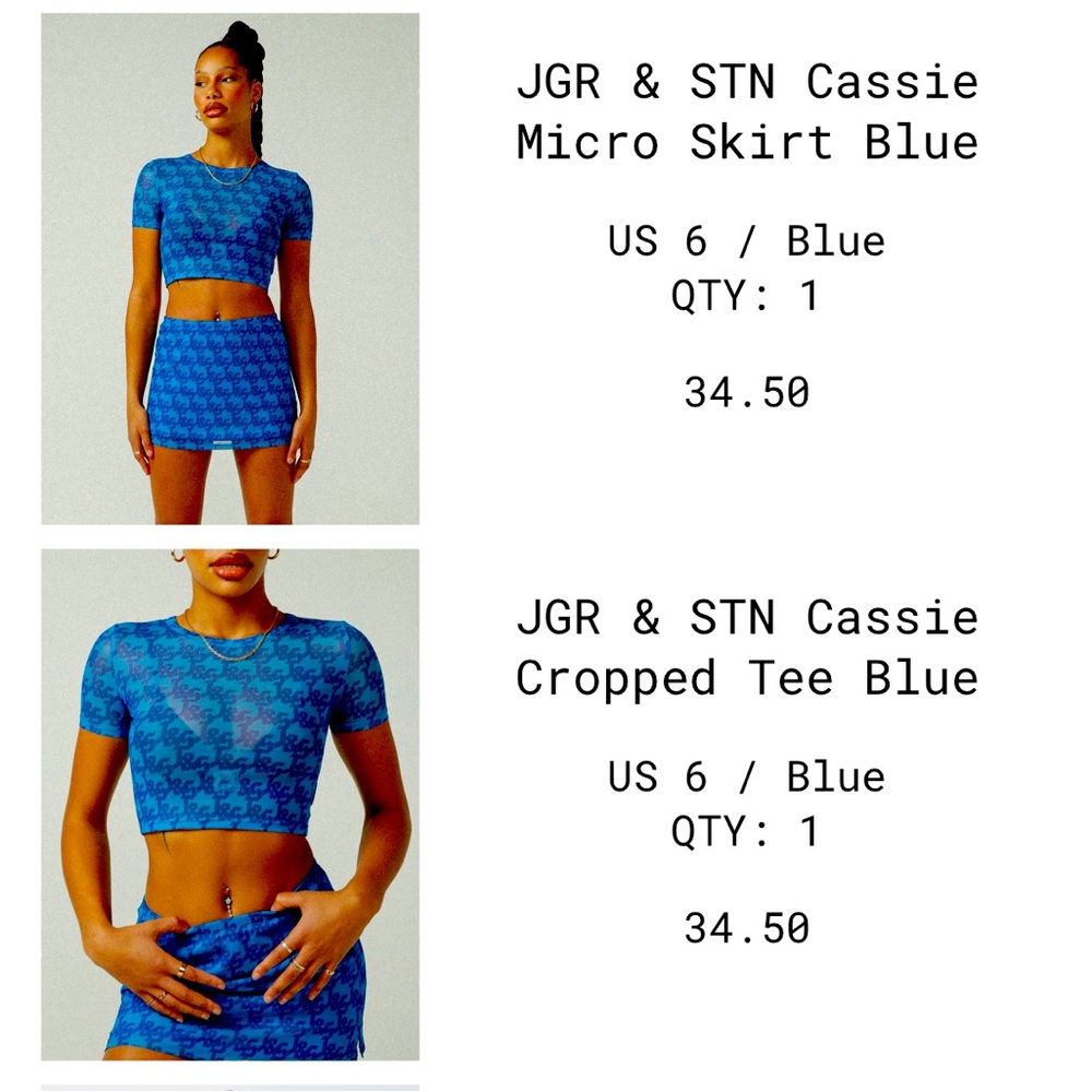 Princess Polly JGR & STN Cassie Cropped Tee and Skirt Blue